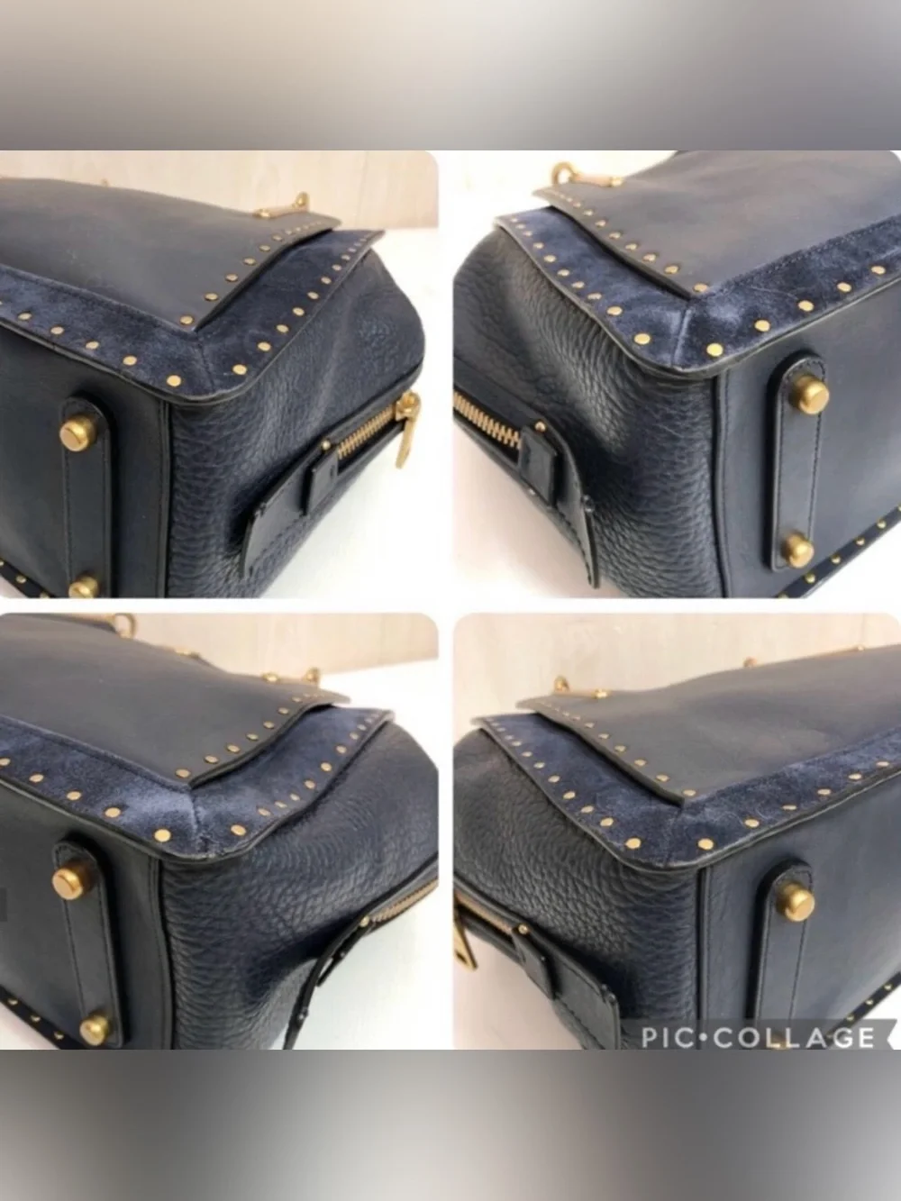 COACH Navy Blue Pebble Leather Gold Stud Dreamer and Wallet Set - Picture 14 of 16